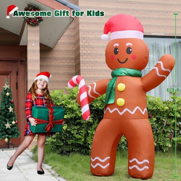 ⚡6FT Christmas Inflatables Gingerbread Man with Candy Cane Outdoor Decorations - Picture 5 of 6